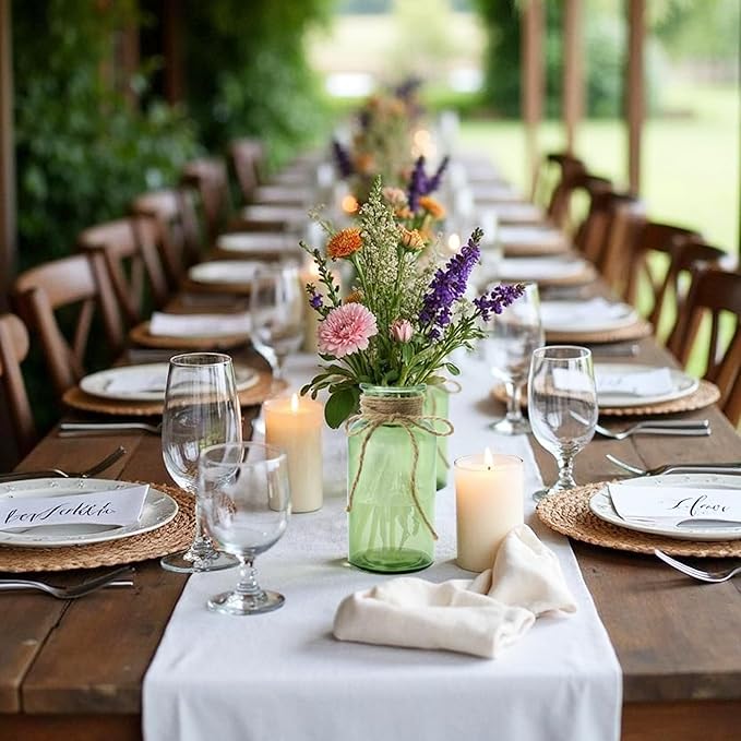 Vintage Glass Flower Vase，12 Pack Green Farmhouse Glass Centerpiece Vases Mason Jars for Weddings, Parties & Home Decor Bulk (12, Green)