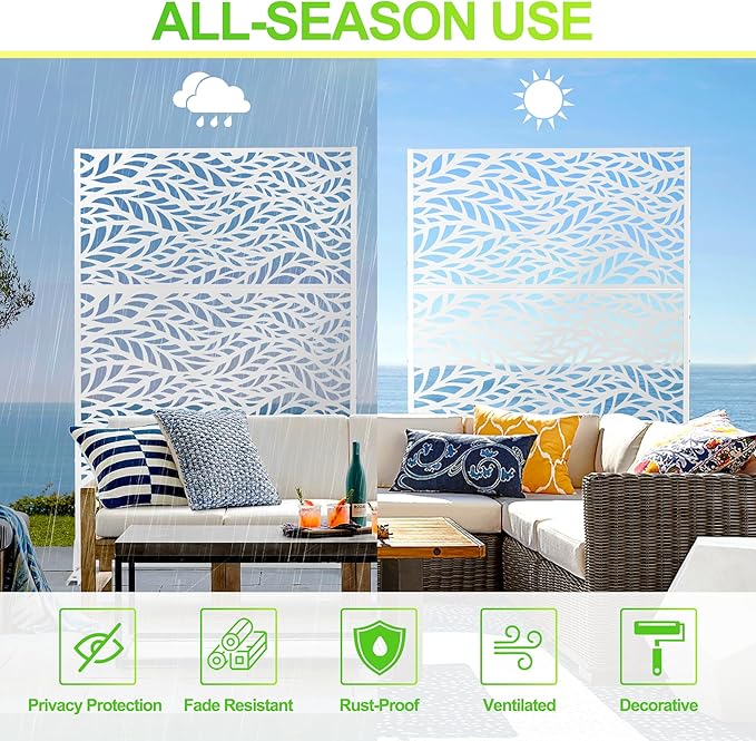 Outdoor Privacy Screen,72" H×47" W Metal Privacy Screen, Freestanding Privacy Fence Panels for Patio