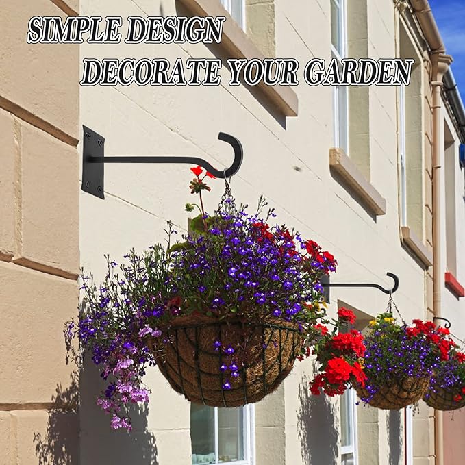 10inch Heavy Duty Plant Hangers Outdoor or Indoor Bird Feeder Hanger Shepherd Hooks 2pcs Black Metal Wall Hook for Hanging Plant Bracket, Lantern, Flower Basket, Wind Chimes