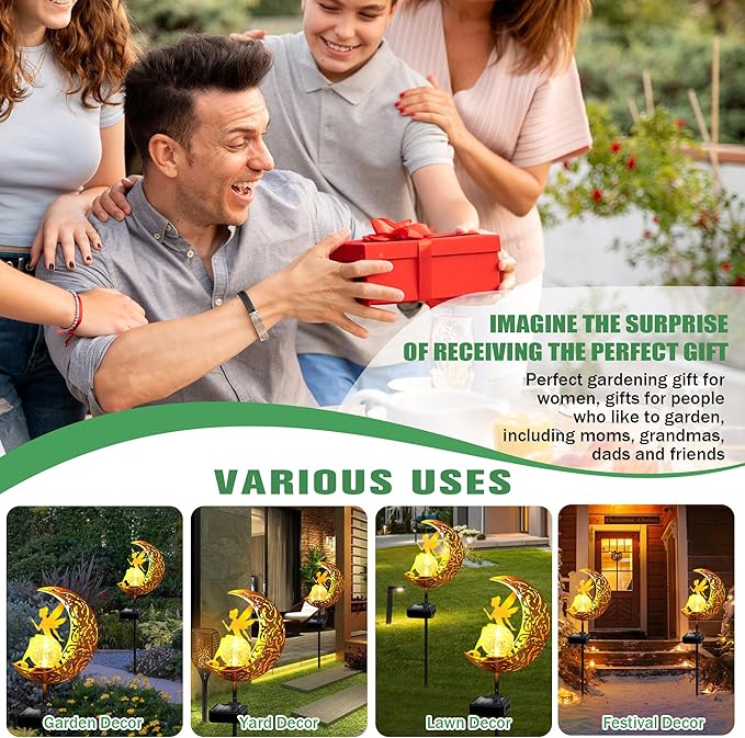 ZNYCYE Fairy Garden Lights,Decorative Solar Stake Crackle Glass Globe with Moon Fairy Decor, Pathway Stake Lights Waterproof for Walkway, Yard, Lawn, Patio or Courtyard (2 Pack)