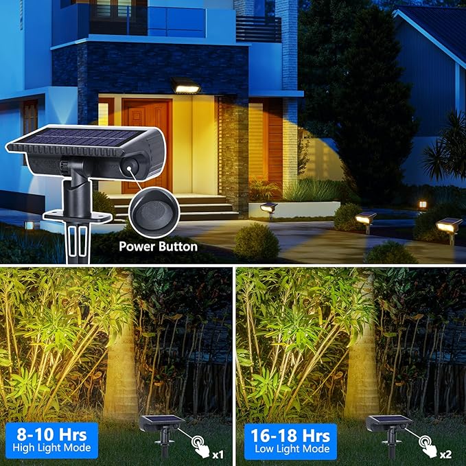 Toodour Solar Spot Light Outdoor, 6 Pack Solar Lights Outdoor with 2 Modes, Waterproof Solar Powered Flood Lights Landscape Lighting for Yard Garden Home Pathway Walkway Outdoor Decor - Warm White