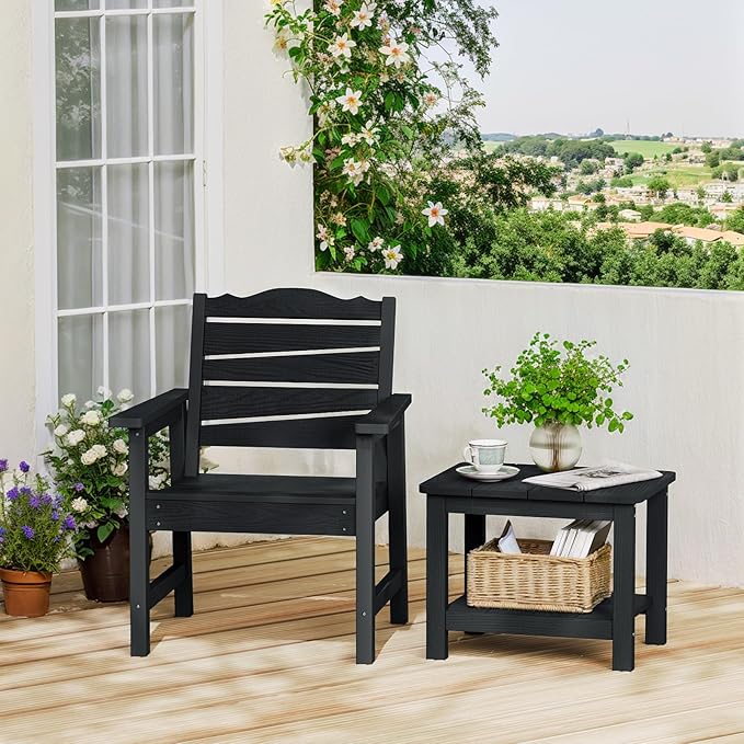 Weatherproof Patio Chair, Poly Lumber Outdoor Patio Chairs with Ergonomic Curved Seat, 400lbs Capacity Outdoor Dining Chairs for Garden, Porch, Lawn & Backyard, Black