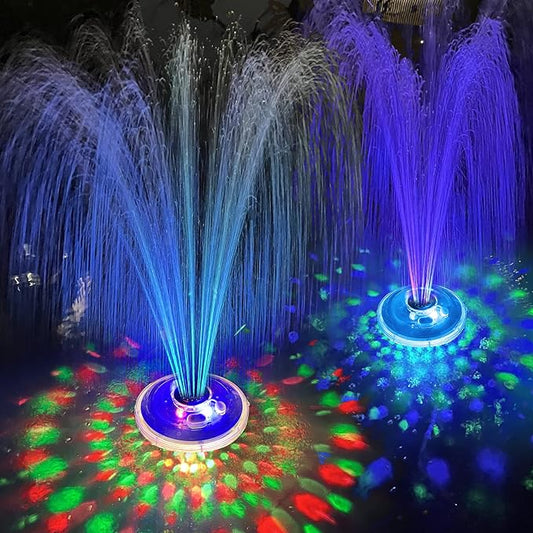 Floating Water Fountain with Underwater Lights, Rechargeable Battery Powered Pump Outdoor, 2 Modes Sprinkler Waterfall fountain for Inground Above Ground Pool, Pond-1PC
