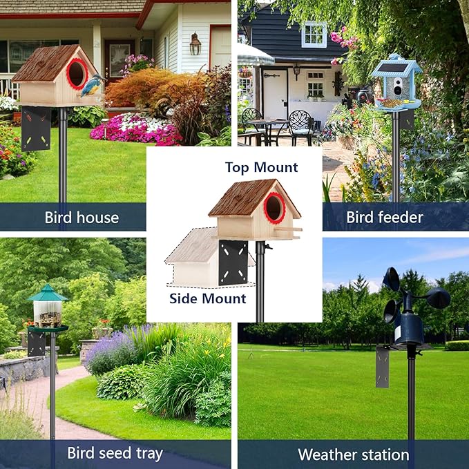 Smart Bird Feeder Pole - (32-92 Inch) Adjustable Bird House Pole Compatible with BirdBuddy, Outdoors Weather Station and Variety of Smart Birdhouse Styles, Heavy Duty Bird Feeder Stand Mount Kit