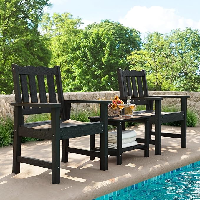 Stoog All-Weather Outdoor Chairs, Patio Dining Chair with Curved Backrest, 400 lbs Support Patio Chair, Black