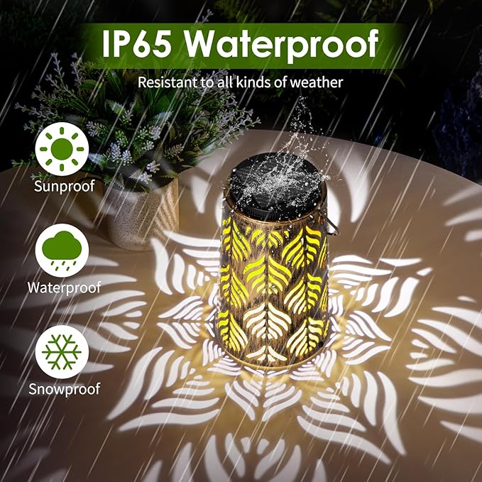 2 Pack Palm Leaves Solar Lantern, Solar Lights Outdoor Waterproof, Outside Hanging Lanterns Garden Lights for Yard Porch Decorative, Thanksgiving Birthday Mothers Day Gifts for Women Men Mom
