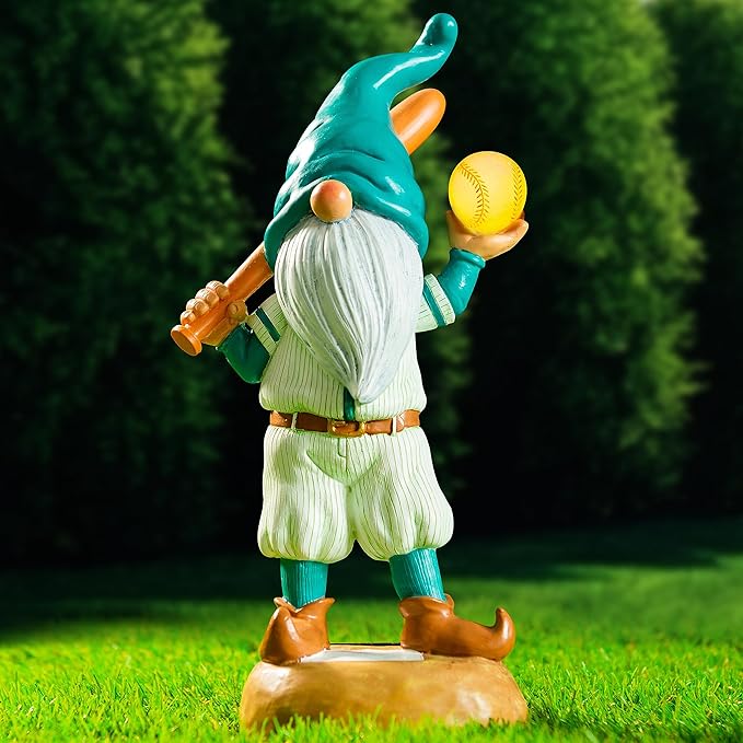 Baseball Garden Gnome with Solar Light Ball, Funny Gnomes 11.8" for Yard Decorations Outdoor, Garden Statues Outdoor Clearance, Solar Garden Statues