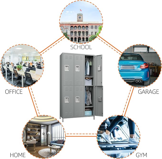 METAN Metal Locker for School Office Gym Bedroom,6 Doors Steel Storage Locker Cabinet for Employees,Industrial Storage Locker with 1 Shelves,Assembly Required (6 Door-Light Gray)