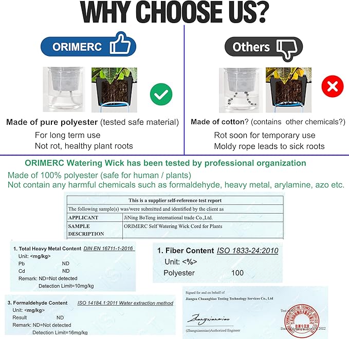 ORIMERC 200 feet 1/12 inch Self Watering Capillary Wick Cord Vacation Plant Sitter DIY Hydroponic Wicking Rope Seeds Start Planter Pot Automatic Potted Flower Passive Lazy Waterer String System Device