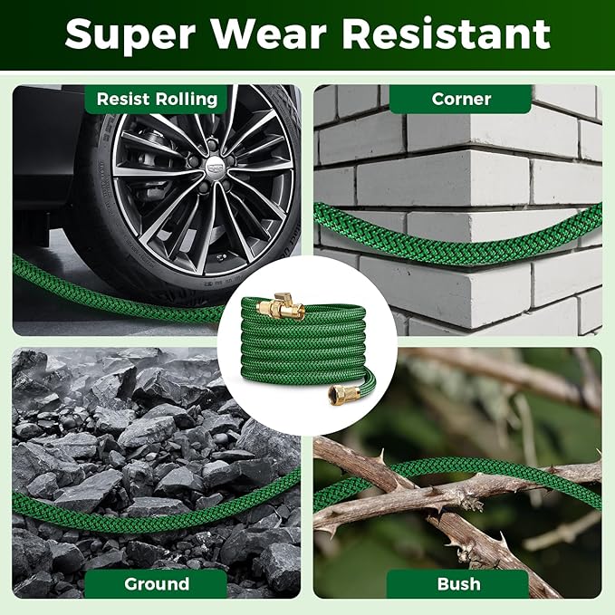 Upgraded Garden Hose 25+5ft, Non-Expandable Hose, Heavy Duty Kink-Resistant Flexible Water Hose with High-Density Fabric,LeakProof Hose Metal Shut-Off Valve Connector for Patio, Car Wash. (30FT)