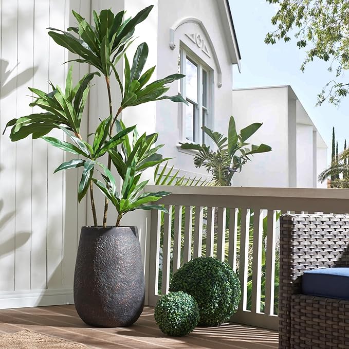 Weathered Concrete 19.7 Inch Tall Planter, Large Decorative Flower Pot with Drainage Hole, Round Plant Container for Home, Garden, Patio, Courtyard, A Dusting of Bronze Rust with Green Tone, 1 Pack