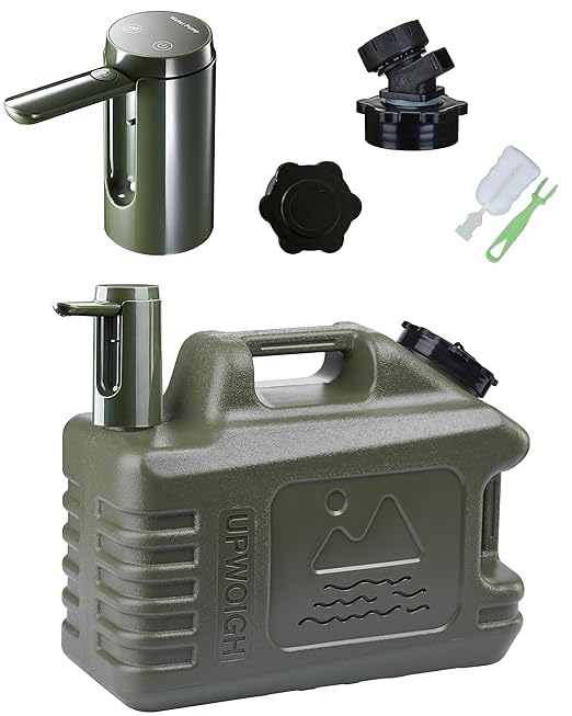 UPWOIGH 5 Gallon Water Jug with Automatic Touch Control Pump (1 Pump Included), Truly Leak-Proof BPA-Free Water Container with Spigot, Type-C Rechargeable Military Green Water Pump for Camping Hiking
