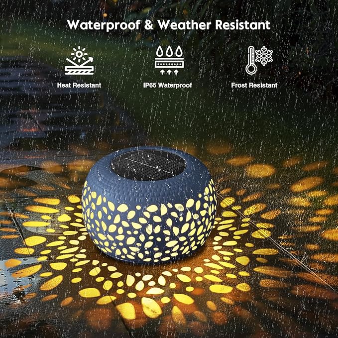 Solar Lanterns Outdoor Waterproof: 2 Pack White Hollow Out Metal Solar Lights - 2 Lighting Colors Outside Garden Yard Porch Indoor Tabletop Retro Decorations - Unique Gifts for Women Mom Wife