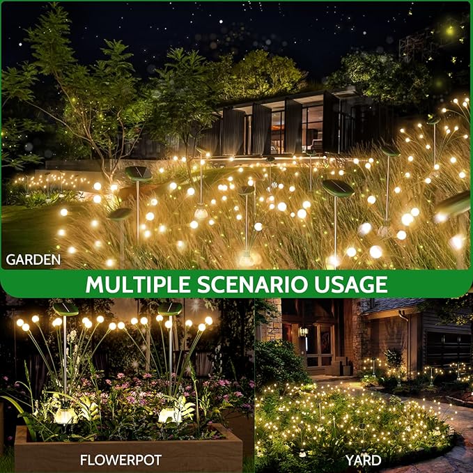 HIGH Power Solar Garden Lights Outdoor, 2 Pack 18 LED Solar Firefly Lights Fairy Swaying by Wind for Outside, IP67 Waterproof, for Patio Garden Yard Walkway Sidewalk, Green