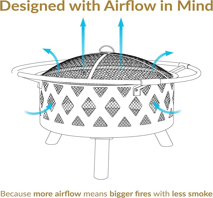 Sunnydaze Crossweave Outdoor Fire Pit - Wood-Burning Fire Pit for Outside with Spark Screen, Poker and Round Cover - 30-Inch - Bronze