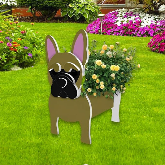 Yellow French Bulldog Planter Plant Pots,Cute Garden Dog Flower Planter,Dog Planters Birthday Gifts for Women,Office,Indoor/Outdoor Decor（9.45 * 6.3 * 13.35in）