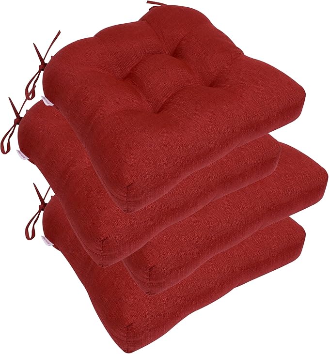 RACE LEAF Patio Chair Cushions 19x19 4 Pack, Thickened Outdoor Seat Cushions Water Resistant Stain Resistant Non-Slip Ties (Red)