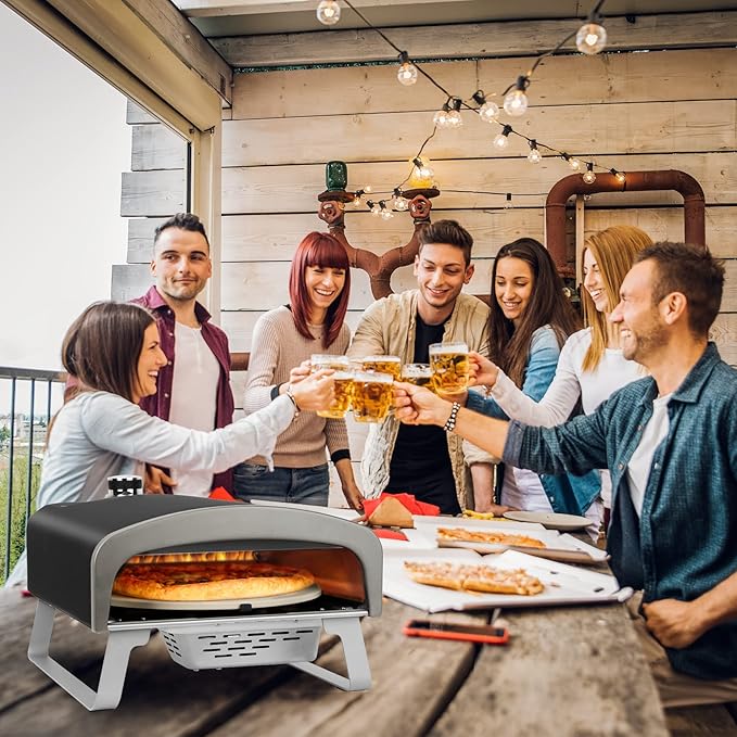 Q Pizza Gas Pizza Oven with Automatic Rotating Stone, Portable Propane Gas Grill Oven for Outdoor Cooking Kitchen Backyard Party Beach RV Tailgating Camping, PS102