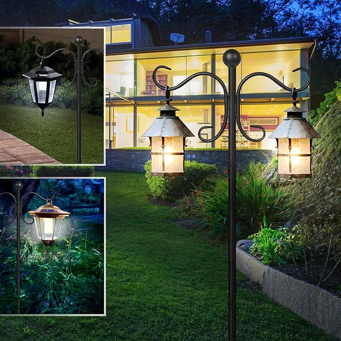 2 Pack 76 Inch Adjustable Double Shepherds Hooks for Outdoor Heavy Duty, Two Sided Garden Bird Feeder Pole for Hanging Plant Baskets, Solar Lights, Weddings Decor