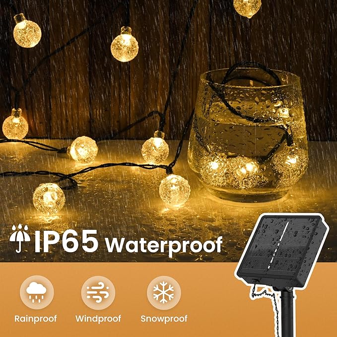 2 Pack Solar Lights Outdoor Waterproof, Total 72ft 120 LEDs Crystal Globes with 8 Modes, Solar Light Strings for Outside, Patio Porch Garden Yard Wedding Party Decor (Warm White)