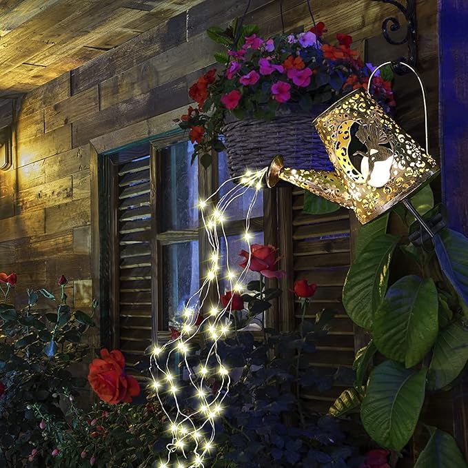 VOOKRY Solar Watering Can with Lights, Outdoor Garden Solar Lights Pathway Stake Lights Waterfall Fairy Lights Decorative Lights for Walkway, Yard, Lawn, Patio, Gardening gifts for Women, Mother's Day