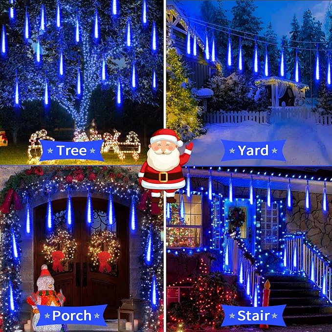 High Brightness 10 Tube 540 LED 20 Inch Meteor Shower Rain Lights Cascading Falling Rain Outdoor Lights for Christmas Roof Eaves Tree Decoration Icicle Raindrop