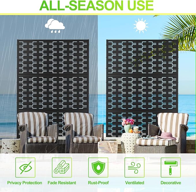 Outdoor Privacy Screen,72" H×47" W Metal Privacy Screen, Freestanding Privacy Fence Panels for Patio