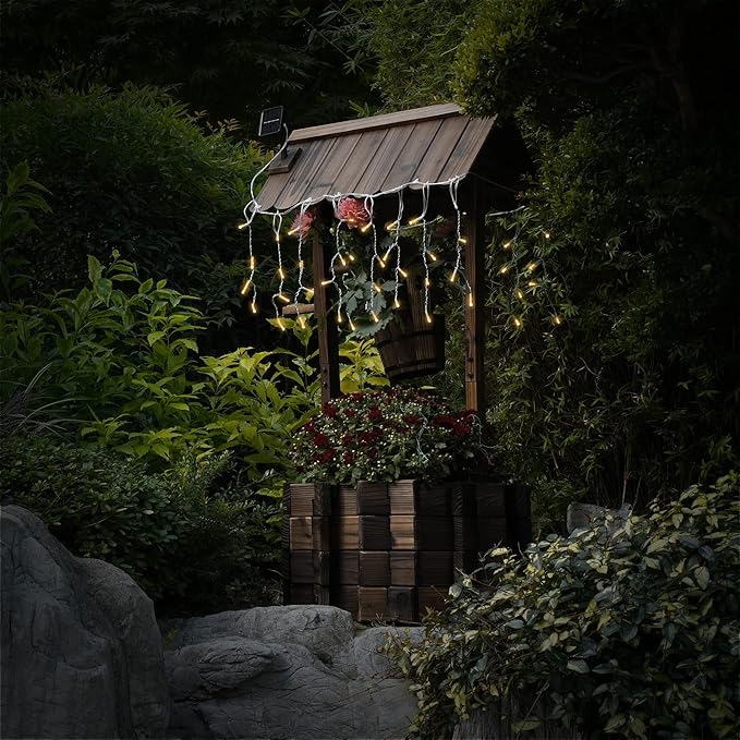Wooden Wishing Wells for Outdoors with Solar Light Strip, Wishing Well Planters Also Add Splendor to Your Yard at Nightt, Brown