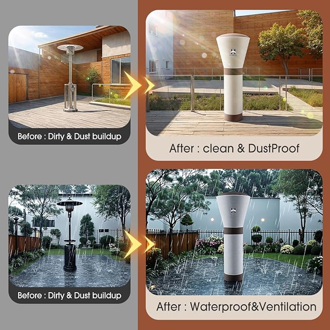 HAMLER Patio Heater Covers, Outdoor Heater Covers Waterproof with Zipper, Outdoor Patio Heater Cover Fits up to 95"H x 34"W x 19"W, Heavy Duty Heater Covers for Standing Heater, Brown & Beige