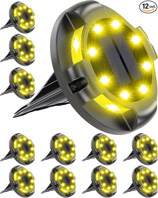 Biling Solar Ground Lights - 12 Pack Uplight & Sidelight, Waterproof Outdoor Lights for Yard, Driveway, Garden, Poolside (Warm White)