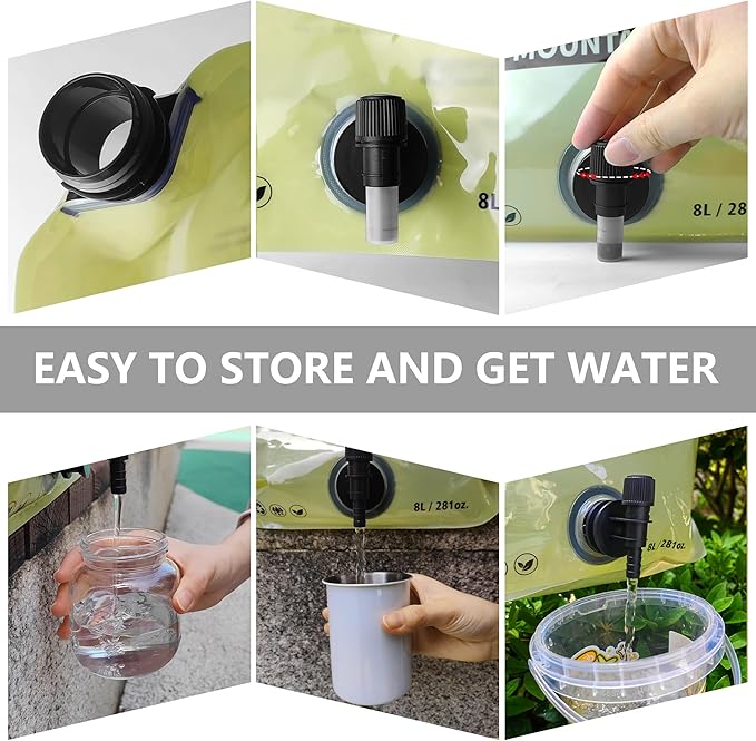 Collapsible 8L Water Storage Bag, BPA-Free Portable Folding Water Jug with Adjustable Faucet, Leakproof Emergency Water Bag for Camping, Hiking, Riding, Outdoor Sport (GREEN, 2)