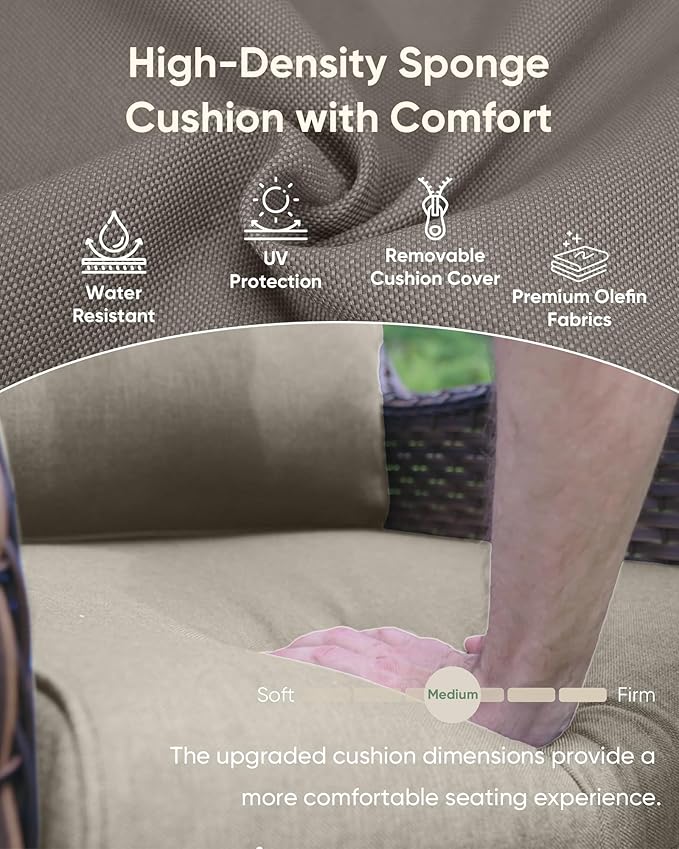 HUMMUH Patio Furniture 6 Pieces Outdoor Furniture Set Wicker Outdoor Sectional Sofa with Swivel Rocking Chairs,Patio Ottomans,Patio Coffee Table