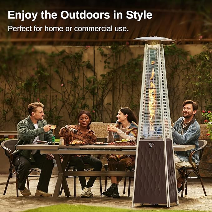 EAST OAK 48,000 BTU Pyramid Patio Heater, Quartz Glass Tube Propane Outdoor Heater with Wheels, Triple Safety Protection, 2025 Upgrade for Home, Backyard & Commercial Spaces, Bronze