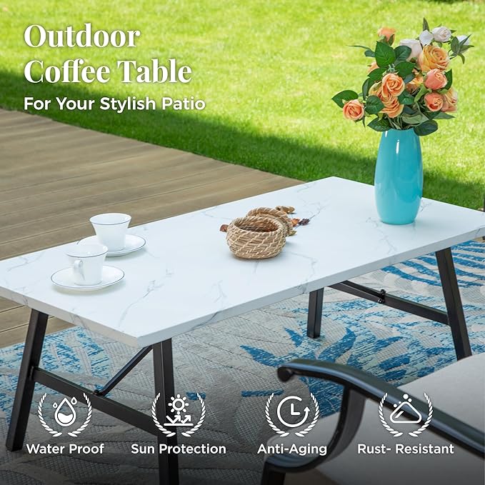 Patio Furniture Set 6 pcs, Outdoor Patio Furniture, 3-Seat Sofa, 4 X Single Chairs, 1 X Coffee Table and 5.75" Extra Thick Cushion, Patio Conversation Set,Beige