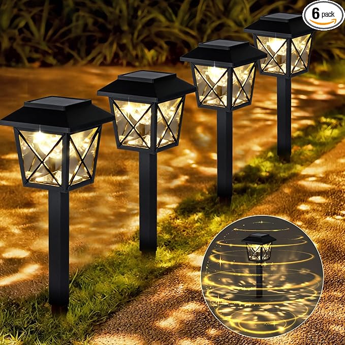 6 Pack Large Rotating Solar Lights Outdoor Waterproof 2 Modes Twinkling Decorative Lights for Garden Yard Pathway Walkway Decorations Landscape Lighting. (Set of 6)