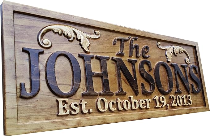 Personalized Lake House Sign Custom Wood Sign Carved Last Name Wooden Signs Home Décor 3D Cabin Rustic Lakehouse Personalized Wedding Gift Established Sign Family Name Sign 5 Year Anniversary
