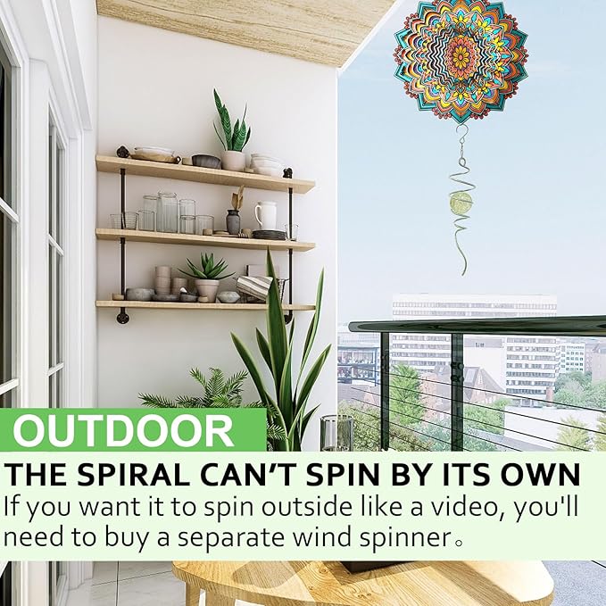 Glow in The Dark Gazing Ball Spiral Tail,Wind Spinner Tail Yard Art Decor,Hanging Rotating Sun Catcher Wind Spinners Stabilizer,Indoor Outdoor Garden Decoration Christmas Ornament-13in