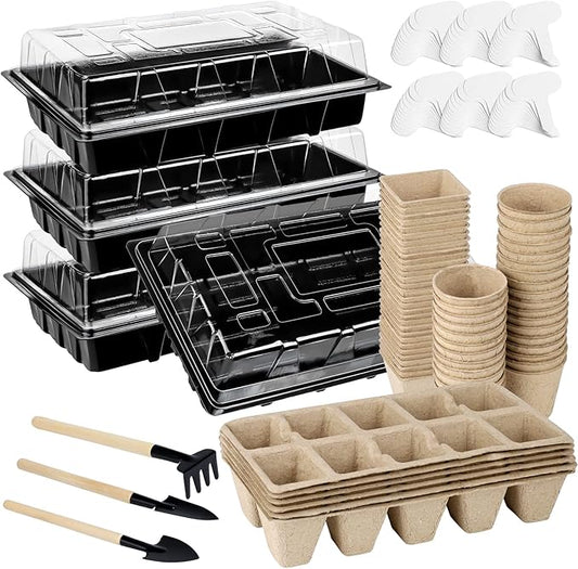 Aodaer 193 Pack Seed Starter Kit Including Seed Starter Tray Peat Pots for Seedlings with Plant Labels, Tool, Plastic Growing Trays Germination Tray Paper Seedling Cups for Indoor Outdoor Garden