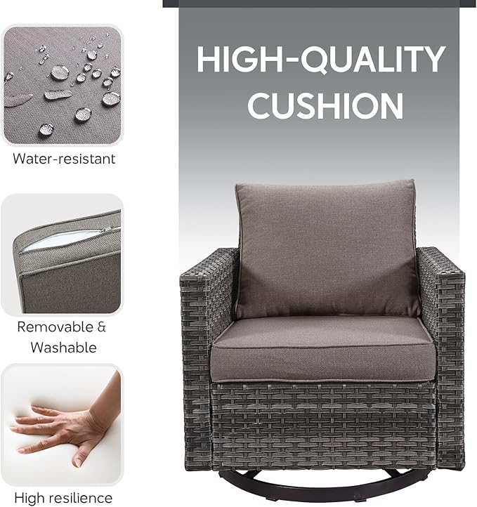 7 Piece Wicker Patio Furniture with Fire Pit Table - Outdoor Conversation Set with 50,000 BTU Fire Pit, All Weather Rattan Patio Set for Deck Backyard Garden - Grey Wicker Grey Cushion