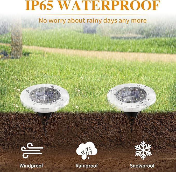 Solar Garden Lights Outdoor, 12 Packs Bright Solar Powered Ground Lights with Updated 12 LEDs, Waterproof Disk Warm Flat Lights for Garden Patio Yard Deck Lawn Walkway Landscape Decor