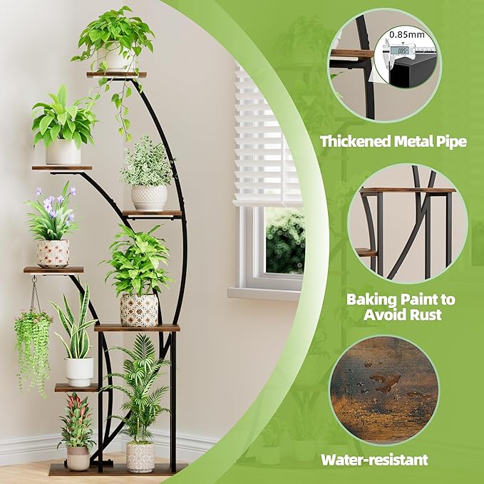 LATIBELL Plant Stand Indoor with Grow Lights, 63'' Tall Indoor Plant Shelf, 2 Pack Corner Plant Stands, 7 Tiered Lighted Flower Stands, Plant Rack Black Display Decorative for Living Room Patio
