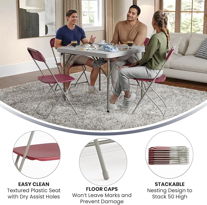 Hercules Series Plastic Folding Chair Red - 10 Pack 650LB Weight Capacity Comfortable Event Chair-Lightweight Folding Chair