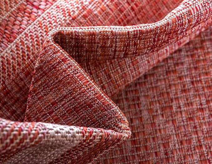 Unique Loom Outdoor Border Collection Area Rug - Soft Border (7' 1" x 10' Rectangle, Rust Red/ Ivory)