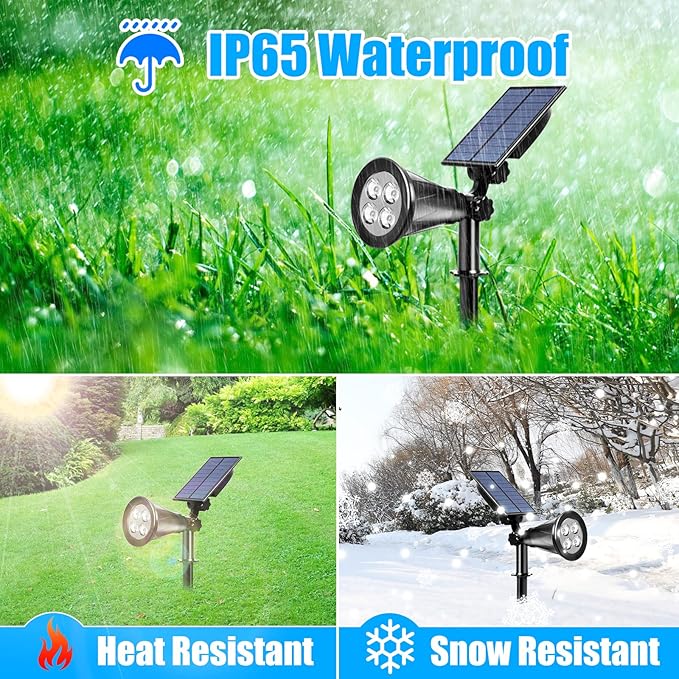 T-SUN Solar Spotlights, Waterproof Outdoor Solar Landscape Spot Lights Auto ON/Off Adjustable Solar Garden Lights LED Wall Lights for Patio, Driveway, Yard, Pool Area (White-2Pack)