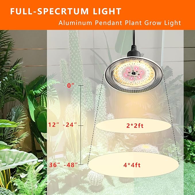 Grow Light Bulbs Indoor Plants Lights Adjustable Cord,Timer, Full Spectrum Plant Growing Lamp for Seedling,Greenhouse,Seedlings (1 Light (14.7ft))