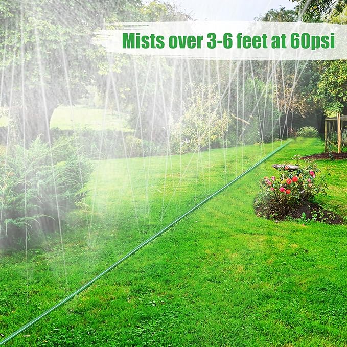 50ft Sprinkler Soaker Hose - Kink-free, Save Water, Flexible - Heavy Duty Three Tube Flat Watering Hose for Garden Yard Lawn Irrigation, With 15 Stakes