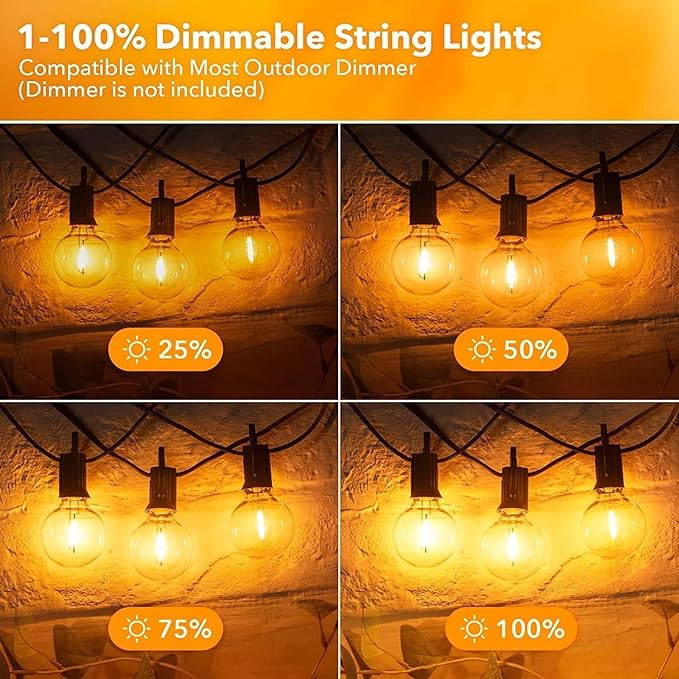 Brightown Outdoor String Lights - 100 FT Patio Lights with 50 LED G40 Globe Plastic Bulbs, All Weatherproof Connectable Commercial Hanging Light for Outside Backyard Porch Cafe