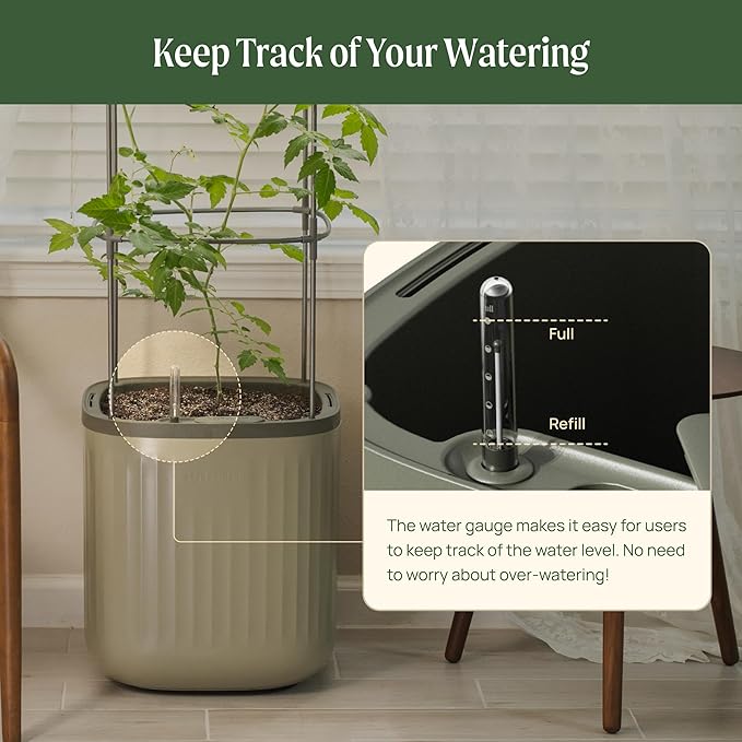 Vego garden Planters for Outdoor & Indoor Plants, Large Plant Pots with Self Watering, 15" Tall Large Plant Pots with Trellis for Flowers Plants Decor, Cream White