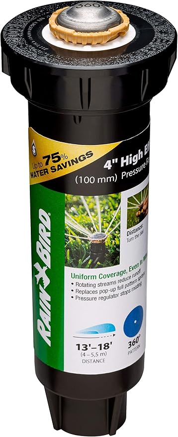 Rain Bird 12SAFPROPR Pressure Regulating (PRS) High-Efficiency Pro Rotary Sprinkler, 360° Full Pattern, 13' - 18' Spray Distance, 4" Pop-up Height
