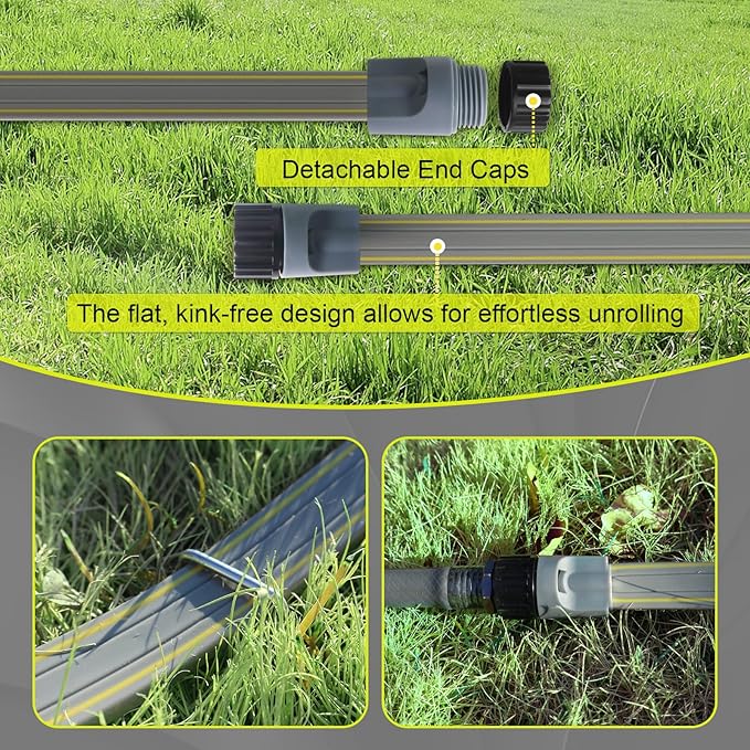 Hopegiver Sprinkler Soaker Hose 50 ft 2-Pack Yard Sprinkler Hose 100 ft for Lawn Water Saving with Stakes, Drip Irrigation Hoses Garden Watering System(Grey,50 ft 2-Pack)